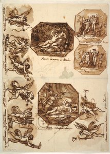 Kresba, Amor a Psyché: Čtyři osmiúhelníky a osm kreseb Amora, 1810-15 od Unknown artistUnknown artist
