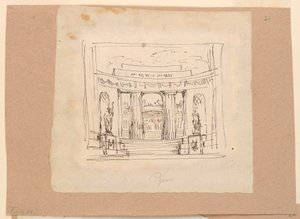 Kresba, návrh záclony, zakřivení brány Antická architektura, počátek 19. století od Unknown artistUnknown artist