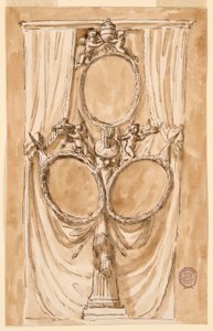 Kresba, Dekorace pro portrét papeže Pia VI. a královského páru, asi 1790 od Unknown artistUnknown artist