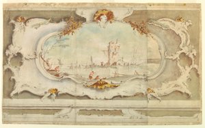 Kresba, Dekorativní kartuše s krajinou, asi 1770 od Unknown artistUnknown artist