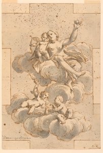 Kresba, návrh stropní malby, Venuše, Amor a Putti, 1700-29 od Unknown artistUnknown artist
