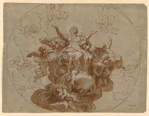 Kresba, Návrh stropu s Nanebevstoupením Panny Marie, 1700-1730 od Unknown artistUnknown artist