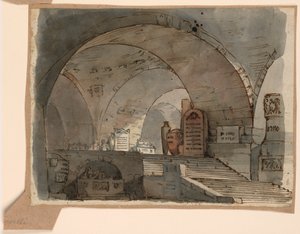 Kresba, scénografie, podzemní klenutý prostor s hrobkami, počátek 19. století od Unknown artistUnknown artist