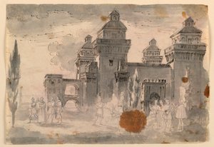 Kresba, scénografie, pohled na hrad, 1810-1820 od Unknown artistUnknown artist