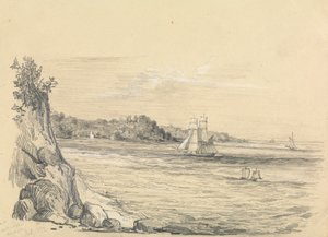 Pobřeží s loděmi na moři od Unknown artist