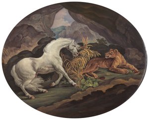 Kůň vystrašený lvicí od Unknown artist
