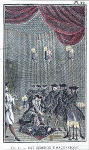 Zednářský obřad – podle rytiny ze sbírky „Řád zrazených svobodných zednářů“ od otce Peraua od Unknown artist