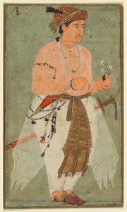 Mughalský princ, možná Danjal, držící snítku květin od Unknown artist