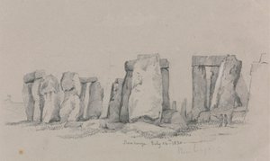 Pohled na Stonehenge se dvěma postavami v popředí od Unknown artist