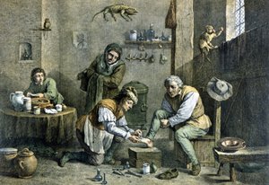 Venkovský lékař pečující o jednoho ze svých pacientů. od Unknown artist