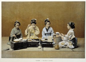 Jídelna v Japonsku: ženy jedí rýži hůlkami a jedna z nich podává čaj - n.d. koncem 19. století od Unknown artist