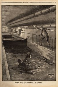 Segutter z Paříže je utopen čištěním fantazijní derivace. Rytina v „“ Le petit journal“ 15/9/1899. Kolekce Selva. od Unknown artist
