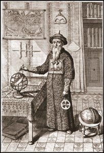 Adam Schall, astronom (1592-1666) v kostýmu mandarinky, s pozemskými a nebeskými glóby a astrolábem - v „Číně“ od Athanase Kircher (nebo Athanasius Kircheri) od Unknown artist