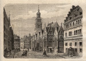 Aegidienkirche (Hannover) Německo - Hannover Kostel Aegidien, zničený během 2. světové války - Hannover - The Aegidienkirche - rytina v „“Illustrous People