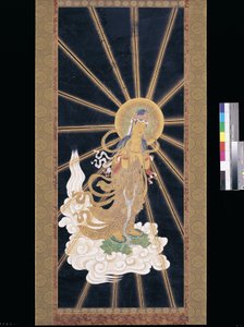 Amitabha (Amida) Triáda sestupující z nebe (pigment na konshi (modrý rýžový papír)) od Unknown artist