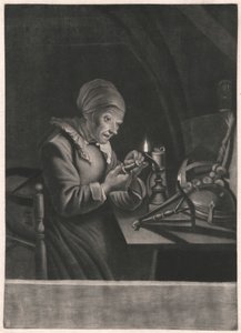 Stará žena opravuje její kolovrat od Unknown artist