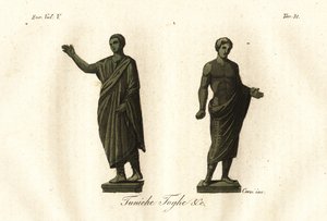 Starověké etruské sochy zobrazující muže nosící tógu, tuniku, calzari (boty) atd. od Unknown artist