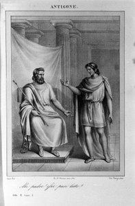 Antigone Act II, scéna 1. Italská tragédie Vittoria Alfieriho napsaná v roce 1783 podle řecké mytologie. Rytina 18. století. od Unknown artist