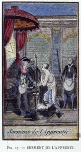 Přísaha učedníka – z rytiny z „Adonhiramitského zednářství“ od rytíře všech zednářských řádů od Unknown artist