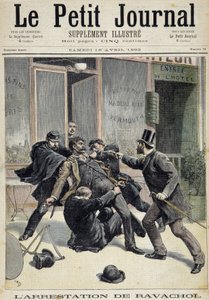 Zatčení anarchisty Francoise Koenigsteina dit Ravacola (od jména jeho matky) (1859 - 1892). Jeden z 