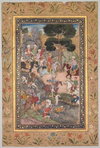 Baburské setkání se sultánem Ali Mirzou u řeky Kohik, z Babur-nama (Paměti Babura) od Unknown artist