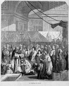 Bapteme of Clovis od Anastase II v katedrále v Remeši 25. prosince 498 - v „Histoire des Popes“, sv. 1, Maurice Lachatre. od Unknown artist