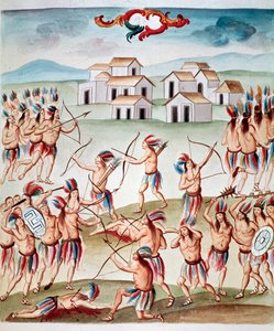 Bitevní scéna, přepadení v Acolman, Mexiko (Watercolou, asi 1770-1780) od Unknown artist