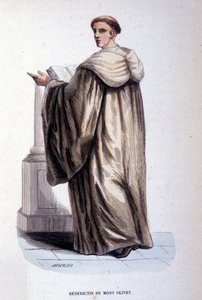 Benediktin z hory Olivet nebo Olivetain, náboženský řád založený v Sieně ve 14. století. Rytina 19. století. Coll. privee, Milane. od Unknown artist