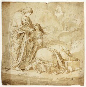 Biblická scéna se dvěma ženami a dítětem v popředí od Unknown artist