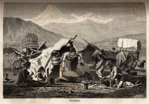 Bohémský tábor. Rytina pro ilustraci plavby v provinciích Kavkazu, od Basile Vereschaguine, v letech 1864-1865, publikovaná v „“ Le tour du monde, nouveau journal des voyages“, editoval Edouard Charton od Unknown artist