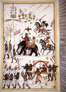 Svatební průvod manželů z vysoké společenské třídy – stránka z rukopisu (ms.8300) „Historie Mogolu““ (Moghul nebo Moghol) od Stefana Nivibuse Cardeiry. 18. století. Bibloteca marciana, Benátky od Unknown artist