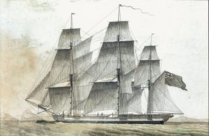 Britská obchodní loď (tisk z 18. století) od Unknown artist
