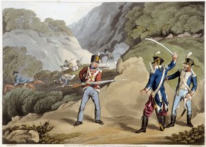 Britský voják zajal dva francouzské důstojníky v bitvě o Pyreneje - v „Historických, vojenských a námořních anekdotách...“ od Edwarda Ormea od Unknown artist
