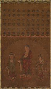 Buddha Amitābha se dvěma navštěvujícími bódhisattvy od Unknown artist