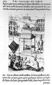 Kanada: domorodci - v “Les voyages de la Nouvelle France Occidental, Dicte Canada, vyrobený St Champlain Xaintongeois... od roku 1603 do roku 1629... Samuel Champlain (1570-1635), ed. Pierre Le Mur, Paříž od Unknown artist