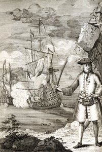 Kapitán Henry Avery na jedné z mohykánských lodí od Unknown artist