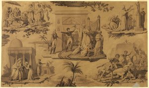 Kreslený film pro tištěný bavlněný textil: Francouzi v Egyptě [Les Francais en Egypte] od Unknown artist
