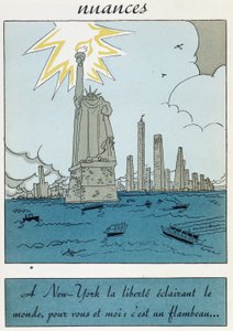 Karikatura Sochy svobody ve Spojených státech: „Svoboda v New Yorku osvětlující svět, pro vás a pro mě je to pochodeň““ od Unknown artist