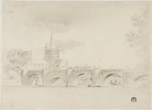 Katedrální kostel a most, Hereford od Unknown artist