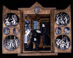 Kateřina de Medici (Caterina de Medici) (1519-1589) v modlitbě - triptych email a kůže od Unknown artist