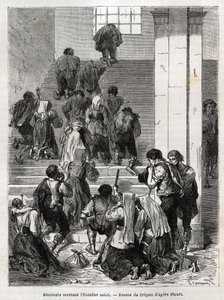 Katoličtí kajícníci stoupající po svatém schodišti do Říma. Rytina k ilustraci příběhu Ludovica Cellera; Svatý týden v Římě od Unknown artist