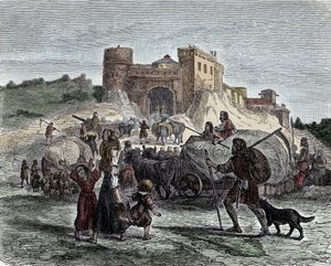 Keltové ve službách jejich náčelníků - keltská civilizace, doba železná: Keltové přinášejí své obětiny k rituálním obětem od Unknown artist