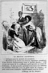 Šarlatánství: satira o konzultování magnetizérů hypnózy k léčbě nemocí. Z litografie od Jacquea. 19. století od Unknown artist