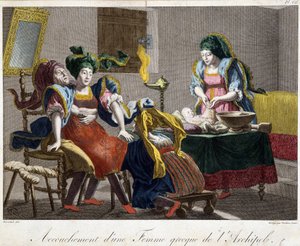 Porod v Řecku - rytina, konec 19. století od Unknown artist