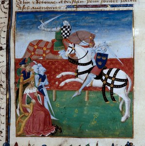 Rytířský turnaj mezi Tristanem a Palamedem. Miniatura převzatá z rukopisu „Tristanův román“ s názvem Mistr Charles z Maine od Unknown artist