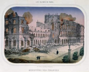 Commune de Paris: Požár na ministerstvu financí (v době Tuileries) 24. května 1871. Rytina 19. století. od Unknown artist