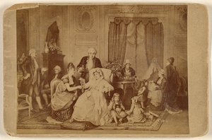 [Kopie neznámého uměleckého díla: sedící žena s nohou na polštáři, která je obsluhována] od Unknown artist
