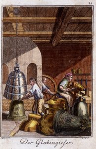 Řemeslné řemeslo: zvonař ve své dílně. V „“ Komplexní popis umění a řemesel a workshopů pro mladé lidi“ od Johana Petera Vue. Ed. Norimberk, Weigel a Schneider od Unknown artist