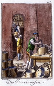 Řemesla: výrobce porcelánu ve své dílně. V „“ Komplexní popis umění a řemesel a workshopů pro mladé lidi“ od Johana Petera Vue. Ed. Norimberk, Weigel a Schneider od Unknown artist
