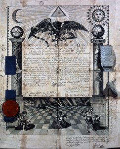 Diplom Isaaca Huita jako společníka a mistra v královském zednickém umění, udělený v roce 1789 Velkou lóží St-Jean v Ženevě. od Unknown artist